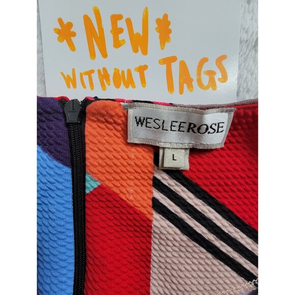 Wesleerose Colorful Geometric Print Long-Sleeve V-Neck Shift Dress Large Stretch - Picture 3 of 8